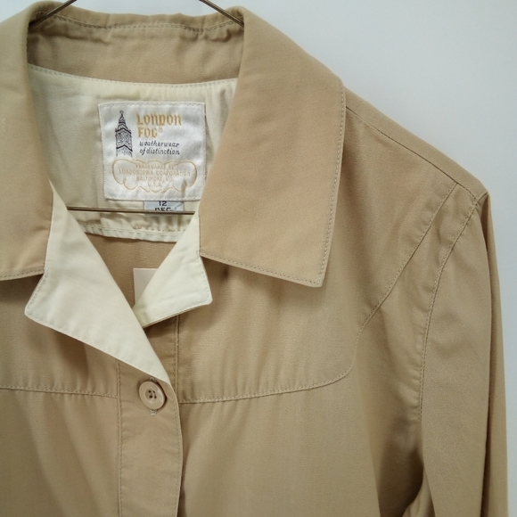 London Fog Lightweight Tan Drawstring Weatherwear Jacket 12 Reg Button - Picture 9 of 9